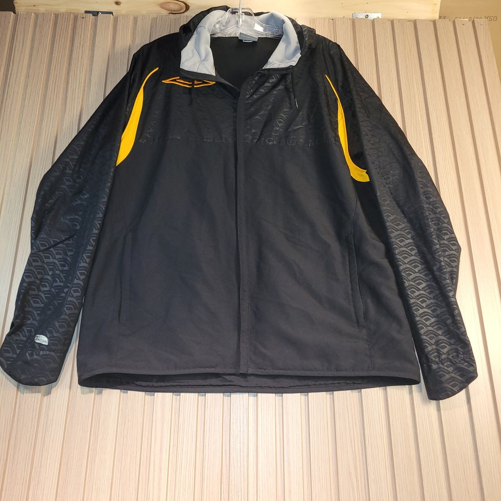 Umbro Windbreaker Jacket Mens Large Black Yellow Hooded Soccer Sportswear Good